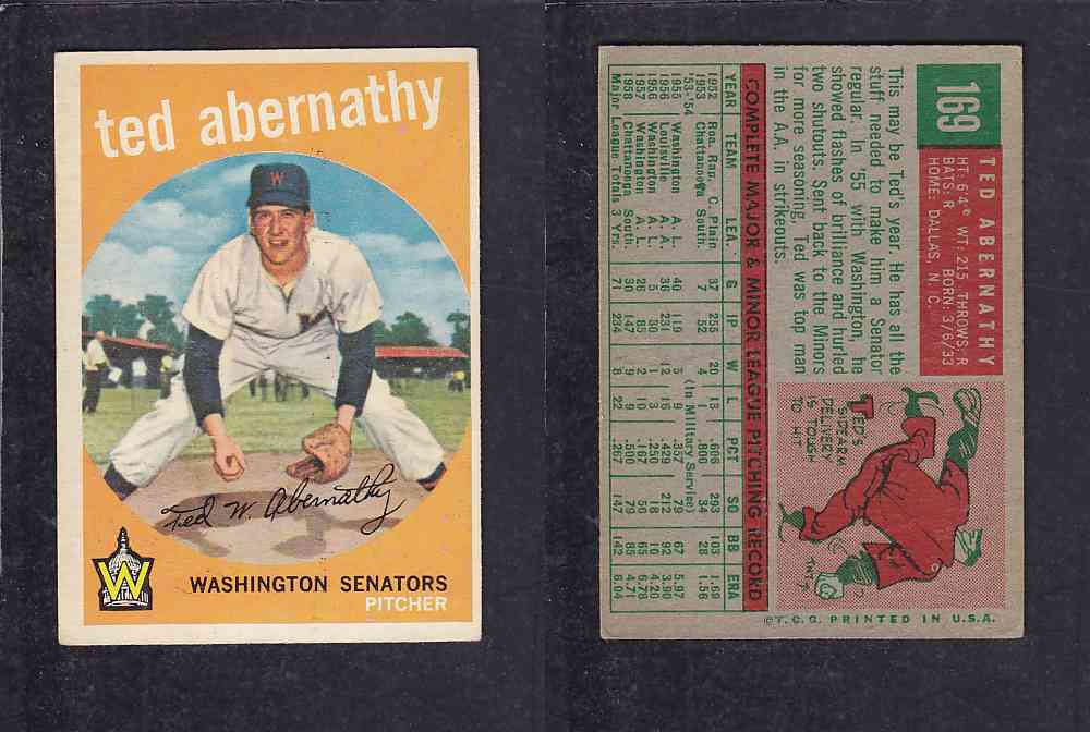 1959 TOPPS BASEBALL CARD #169 T. ABERNATHY photo 1959 TOPPS BASEBALL CARD #169 T. ABERNATHY photo