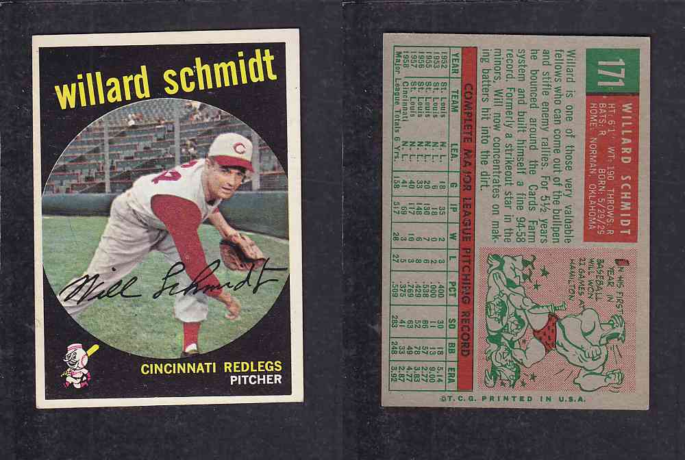 1959 TOPPS BASEBALL CARD #171 W. SCHMIDT photo 1959 TOPPS BASEBALL CARD #171 W. SCHMIDT photo