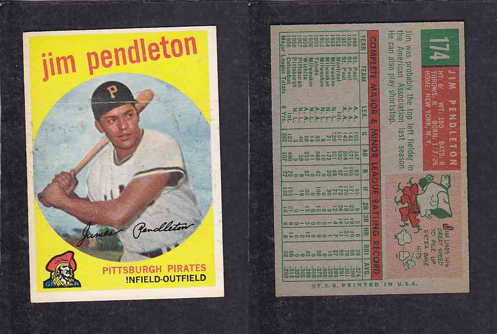 1959 TOPPS BASEBALL CARD #174 J. PENDLETON photo 1959 TOPPS BASEBALL CARD #174 J. PENDLETON photo