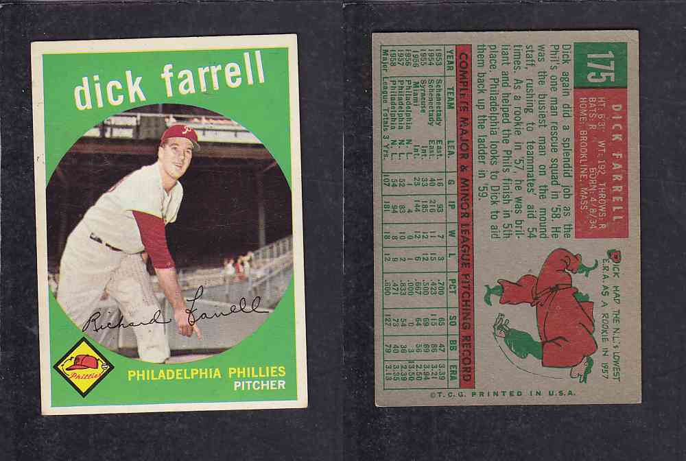 1959 TOPPS BASEBALL CARD #175 D. FARRELL photo 1959 TOPPS BASEBALL CARD #175 D. FARRELL photo