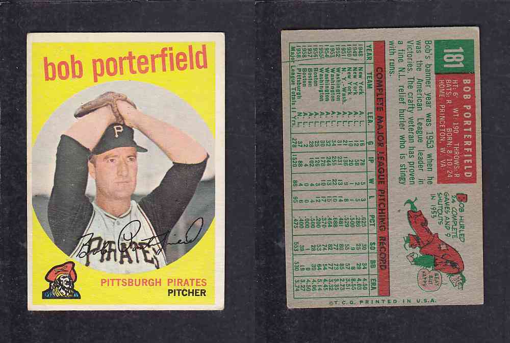 1959 TOPPS BASEBALL CARD #181 B. PORTERFIELD photo 1959 TOPPS BASEBALL CARD #181 B. PORTERFIELD photo