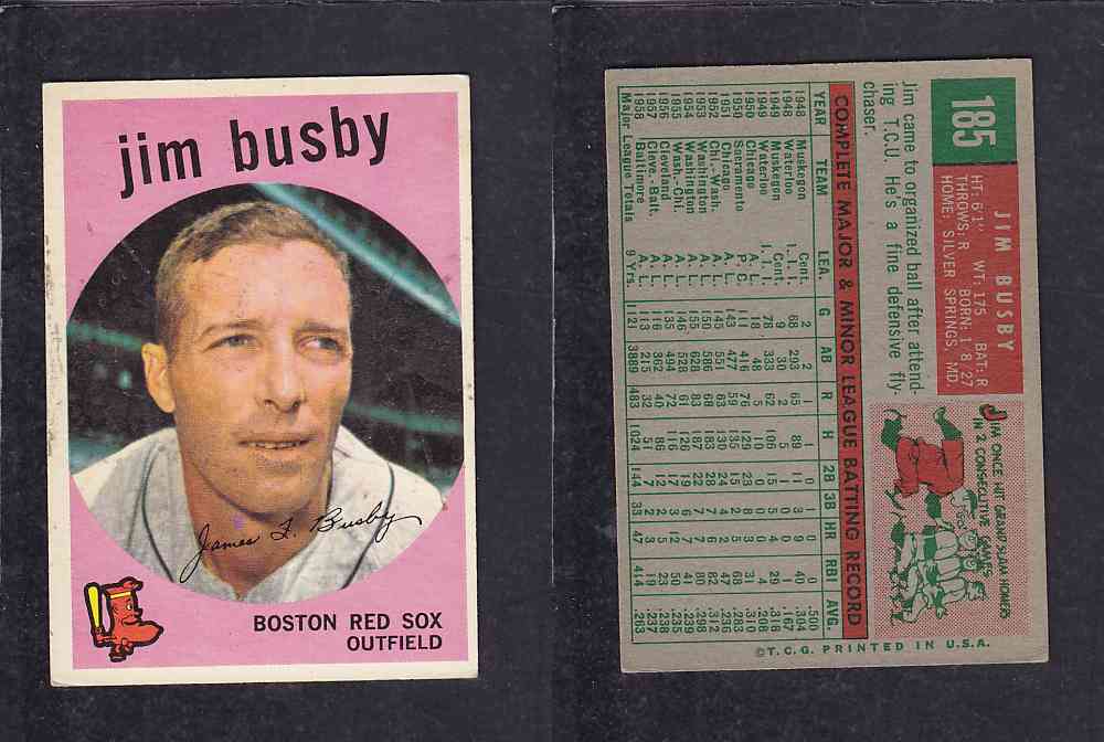 1959 TOPPS BASEBALL CARD #185 J. BUSBY photo 1959 TOPPS BASEBALL CARD #185 J. BUSBY photo