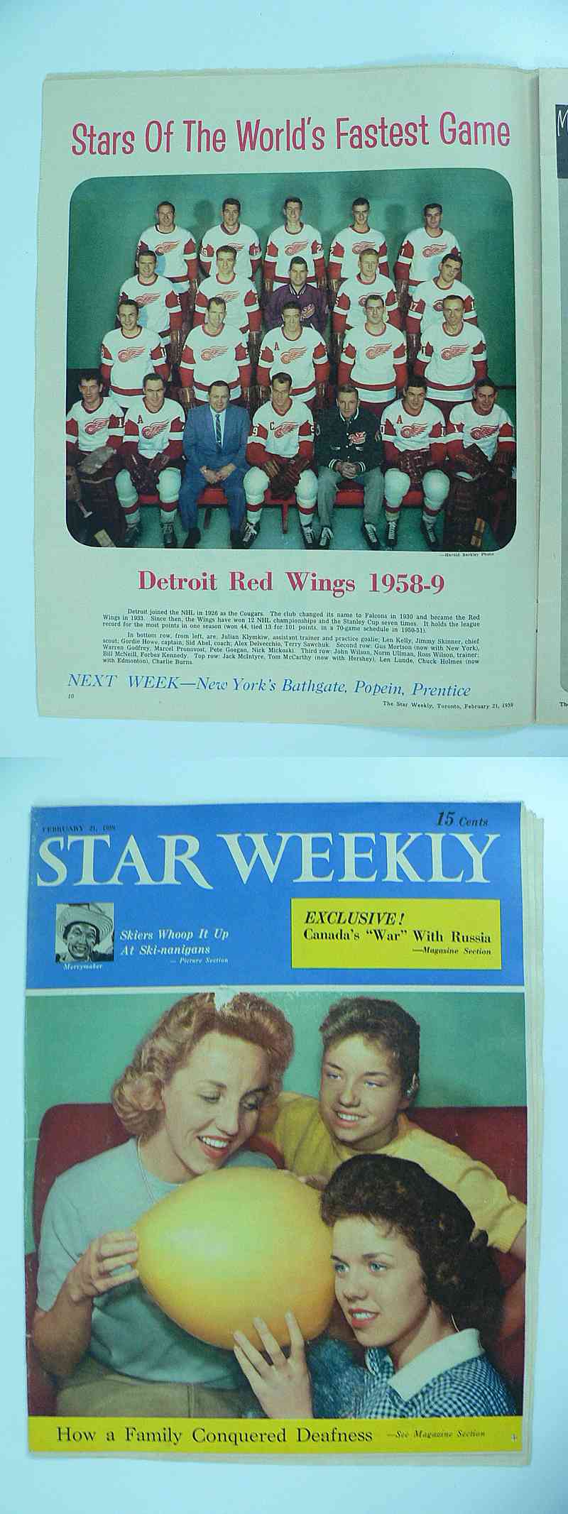 1958-59 TORONTO STAR FULL MAGAZINE DETROIT RED WINGS POSTER photo