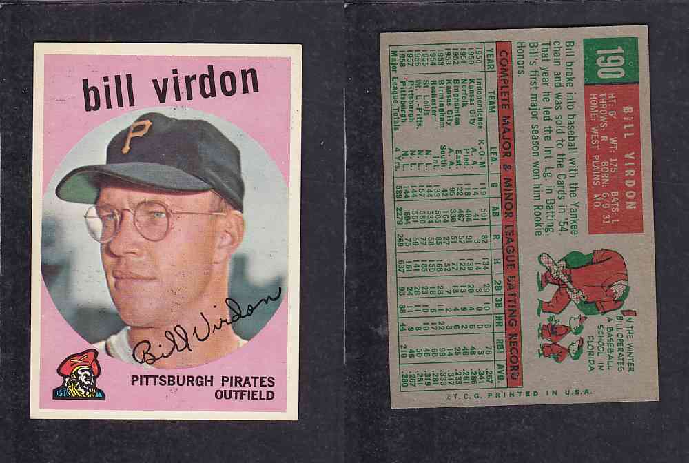 1959 TOPPS BASEBALL CARD #190 B. VIRDON photo 1959 TOPPS BASEBALL CARD #190 B. VIRDON photo