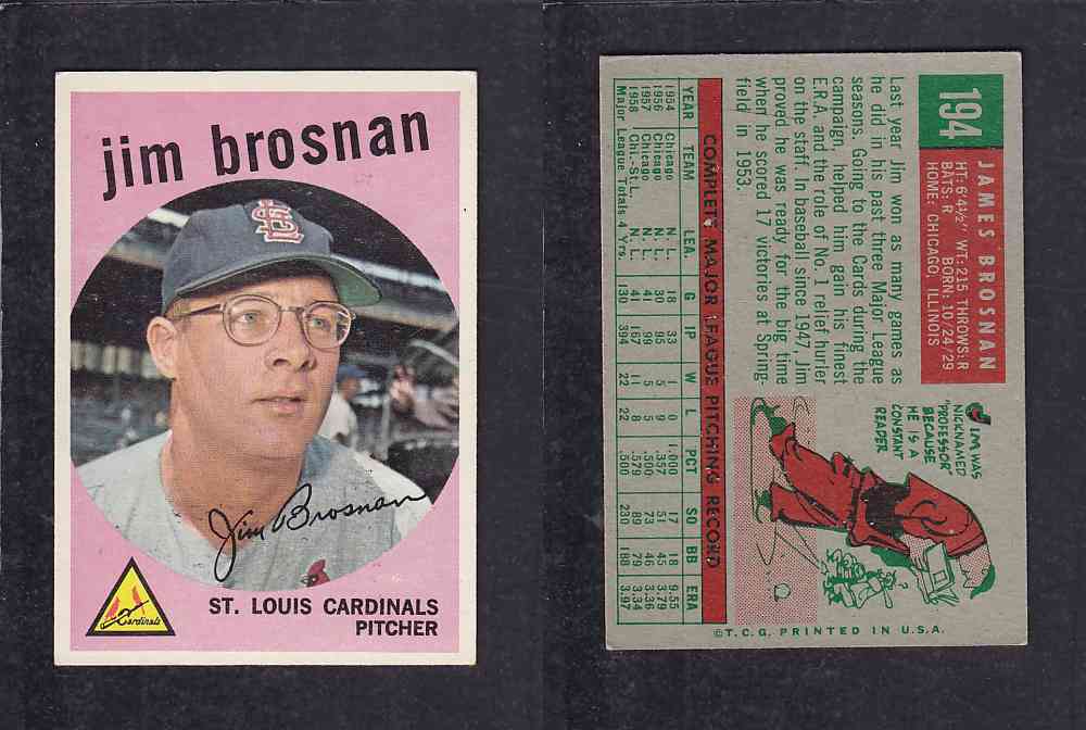1959 TOPPS BASEBALL CARD #194 J. BROSNAN photo 1959 TOPPS BASEBALL CARD #194 J. BROSNAN photo