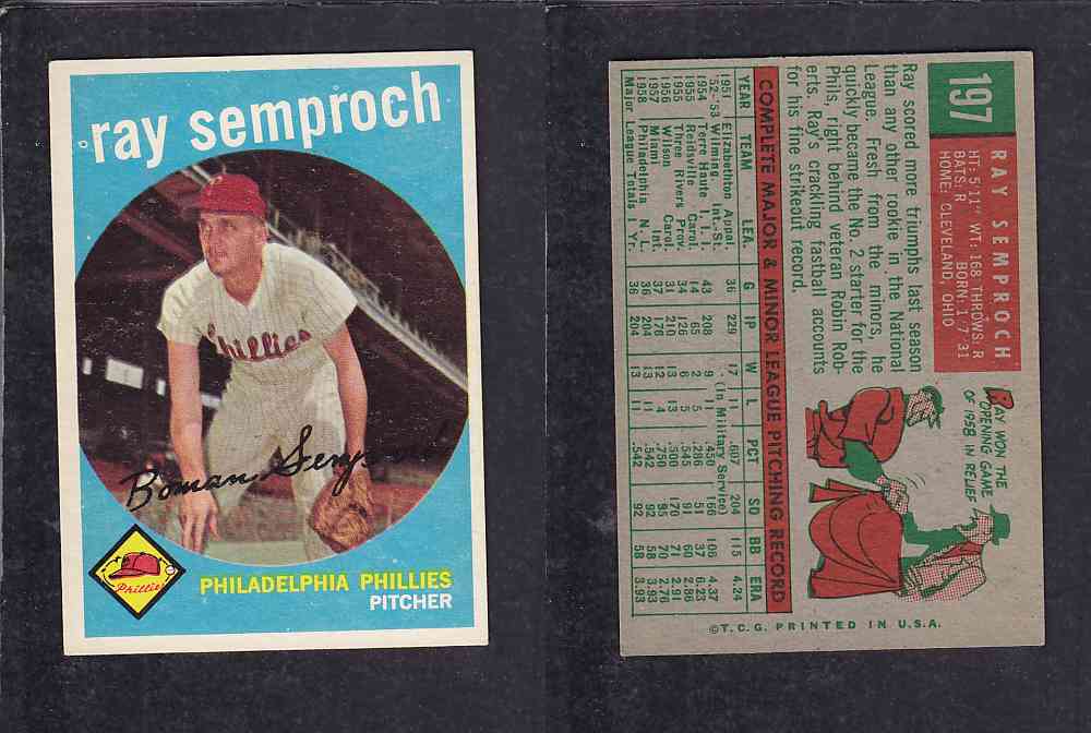 1959 TOPPS BASEBALL CARD #197 R. SEMPROCH photo 1959 TOPPS BASEBALL CARD #197 R. SEMPROCH photo