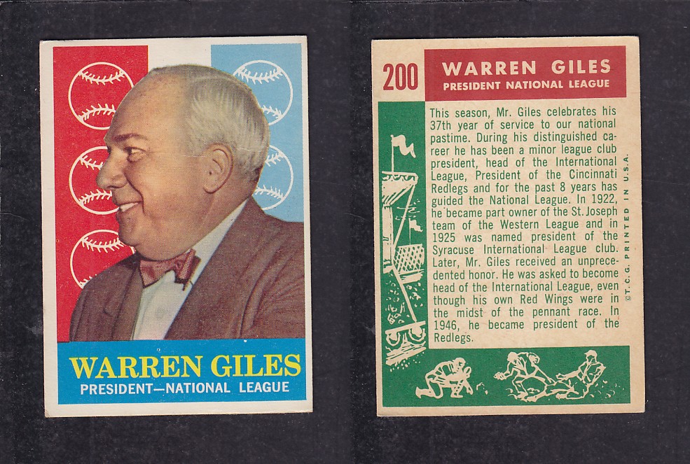 1959 TOPPS BASEBALL CARD #200 W. GILES photo 1959 TOPPS BASEBALL CARD #200 W. GILES photo