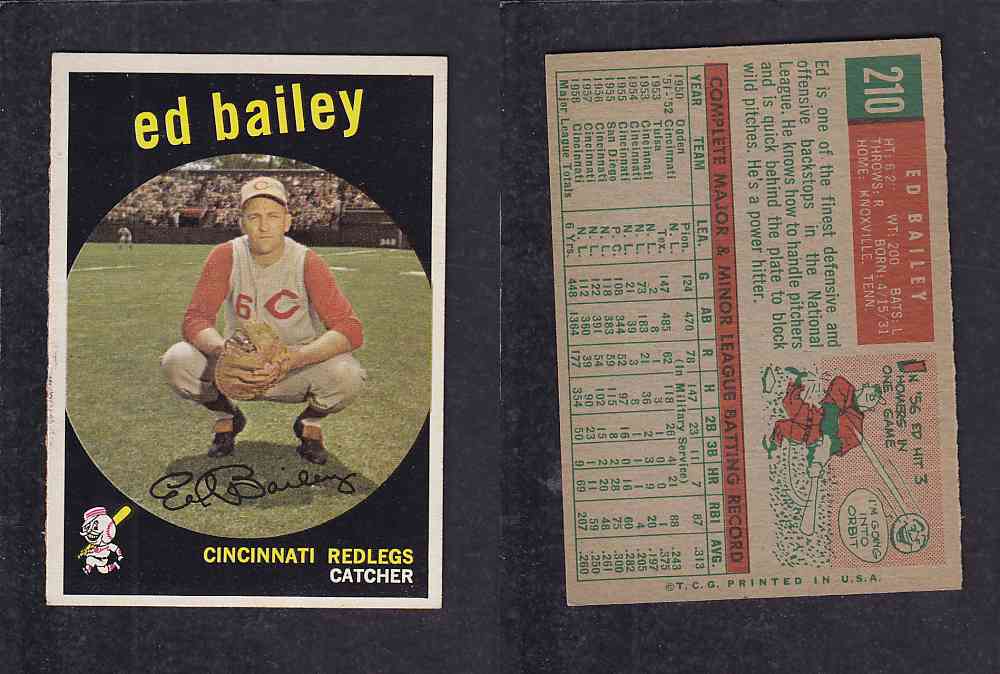 1959 TOPPS BASEBALL CARD #210 E. BAILEY photo 1959 TOPPS BASEBALL CARD #210 E. BAILEY photo