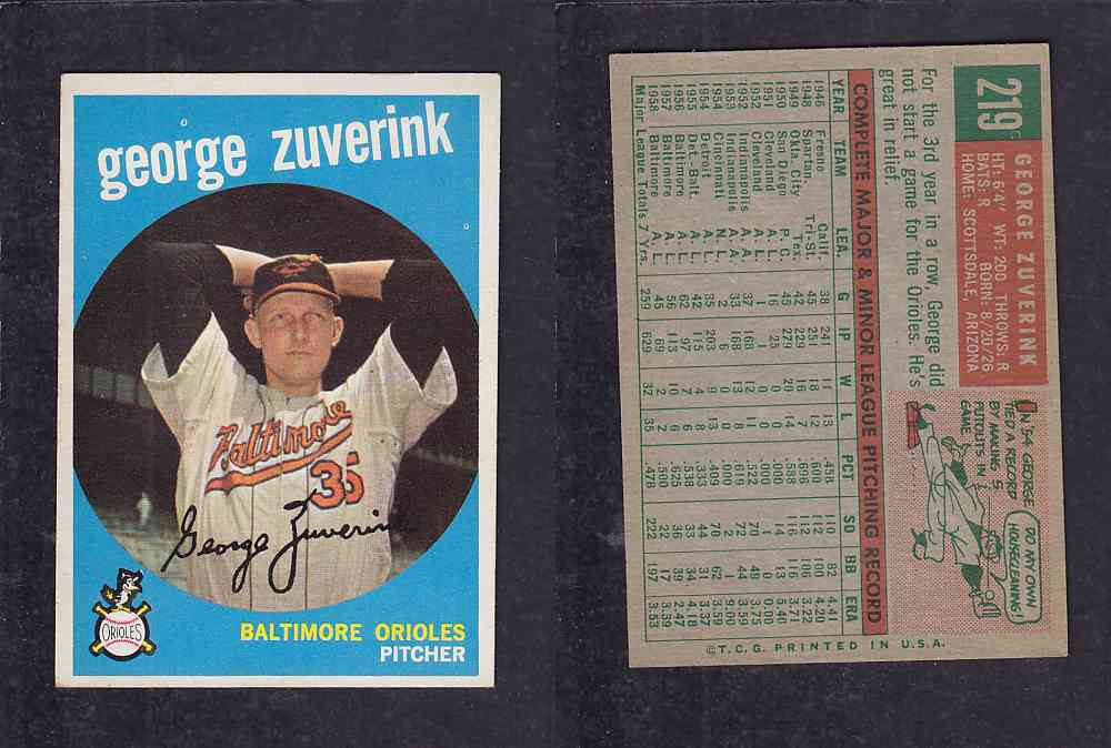 1959 TOPPS BASEBALL CARD #219    G. ZUVERING photo