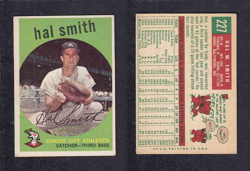 1959 TOPPS BASEBALL CARD #227 H. SMITH photo 1959 TOPPS BASEBALL CARD #227 H. SMITH photo