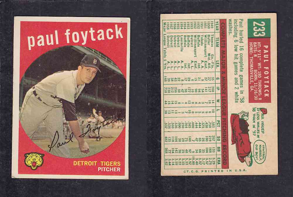 1959 TOPPS BASEBALL CARD #233 P. FOYTACK photo 1959 TOPPS BASEBALL CARD #233 P. FOYTACK photo