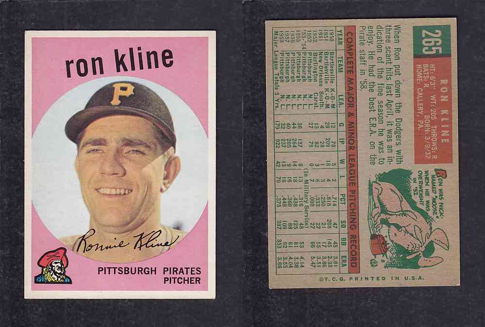 1959 TOPPS BASEBALL CARD #265   R. KLINE photo
