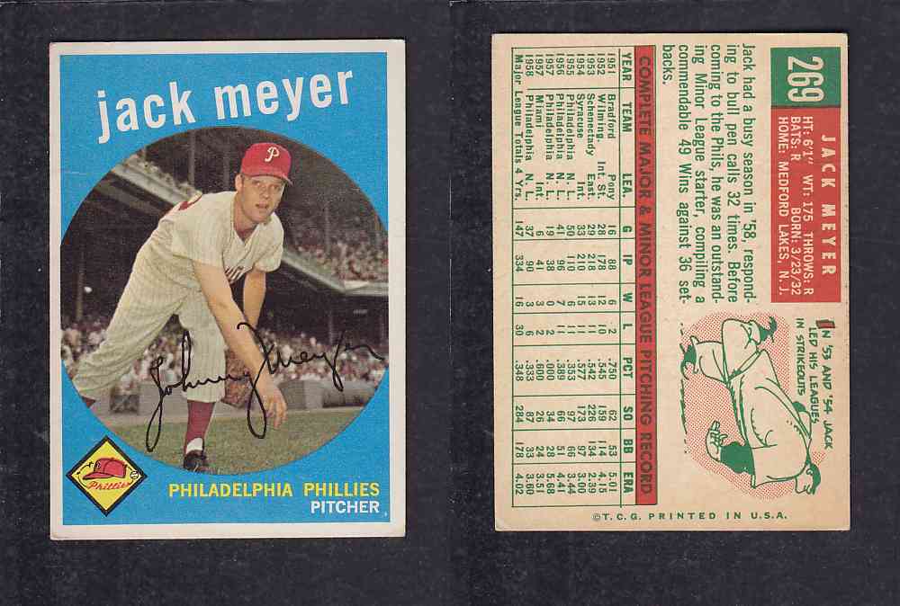 1959 TOPPS BASEBALL CARD #269 J. MEYER photo 1959 TOPPS BASEBALL CARD #269 J. MEYER photo