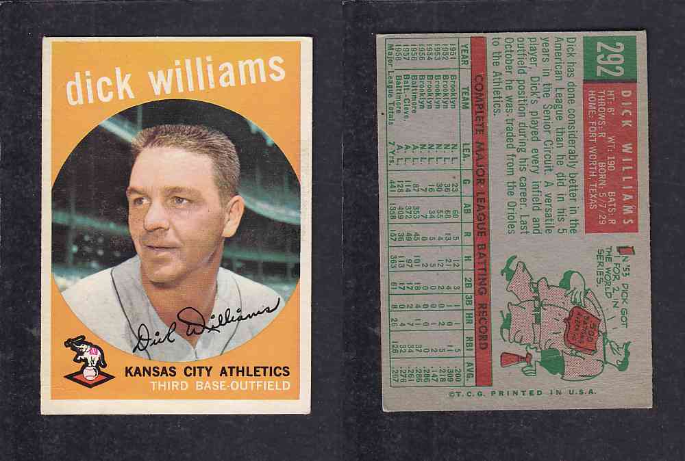 1959 TOPPS BASEBALL CARD #292 D. WILLIAMS photo 1959 TOPPS BASEBALL CARD #292 D. WILLIAMS photo