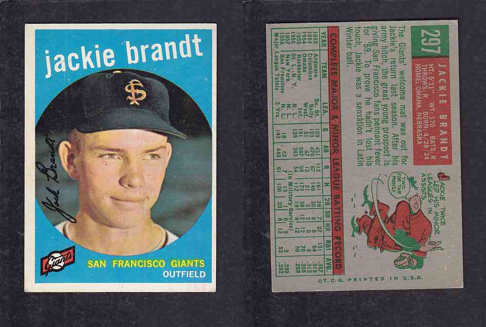 1959 TOPPS BASEBALL CARD #297 J. BRANDT photo 1959 TOPPS BASEBALL CARD #297 J. BRANDT photo