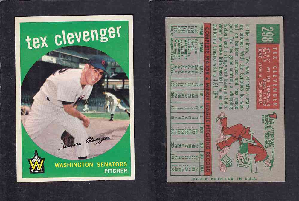 1959 TOPPS BASEBALL CARD #298  T.CLEVENGER photo