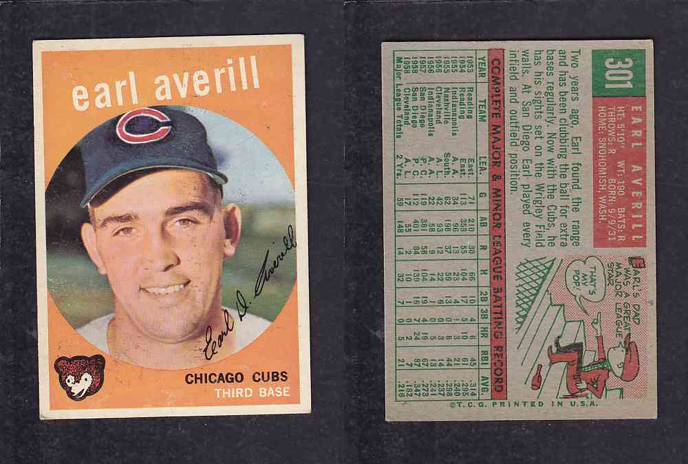 1959 TOPPS BASEBALL CARD #301 E. AVERILL photo 1959 TOPPS BASEBALL CARD #301 E. AVERILL photo