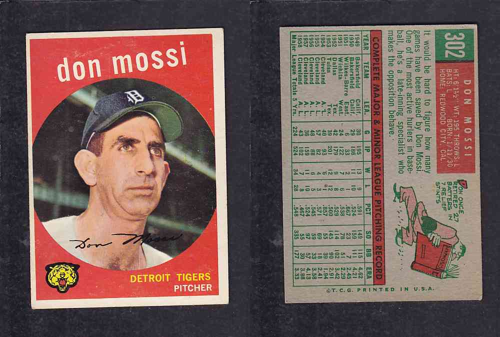 1959 TOPPS BASEBALL CARD #302 D. MOSSI photo 1959 TOPPS BASEBALL CARD #302 D. MOSSI photo