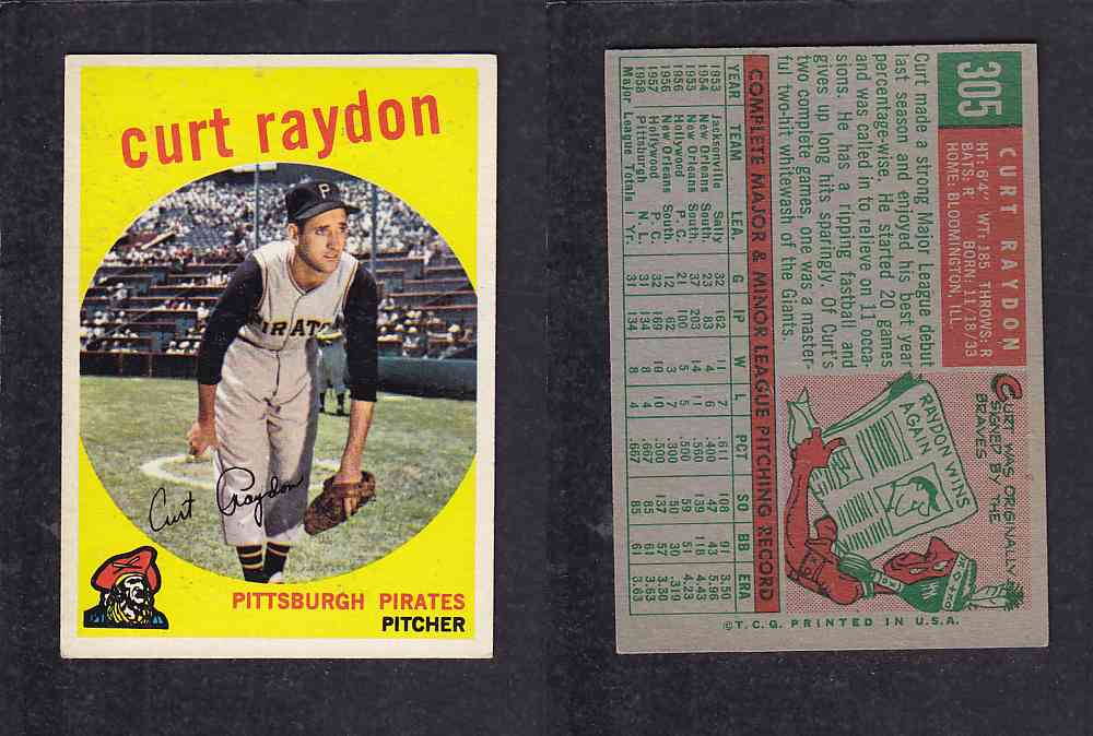 1959 TOPPS BASEBALL CARD #305 C.RAYDON photo 1959 TOPPS BASEBALL CARD #305 C.RAYDON photo
