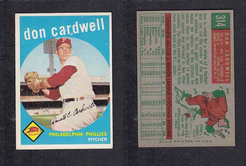 1959 TOPPS BASEBALL CARD #314 D. CARDWELL photo 1959 TOPPS BASEBALL CARD #314 D. CARDWELL photo