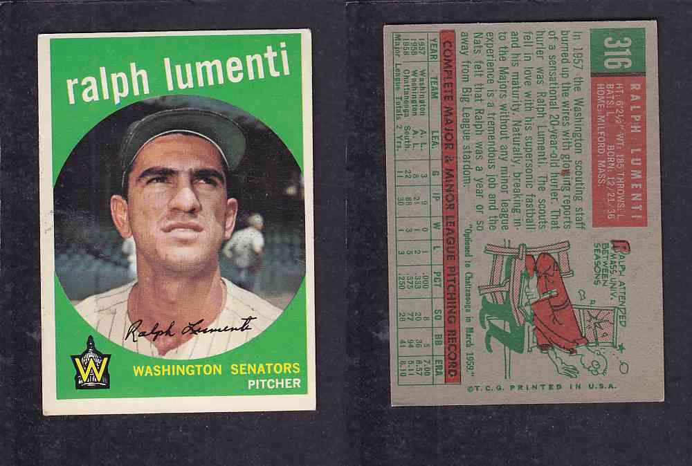 1959 TOPPS BASEBALL CARD #316 R. LUMENTI photo 1959 TOPPS BASEBALL CARD #316 R. LUMENTI photo