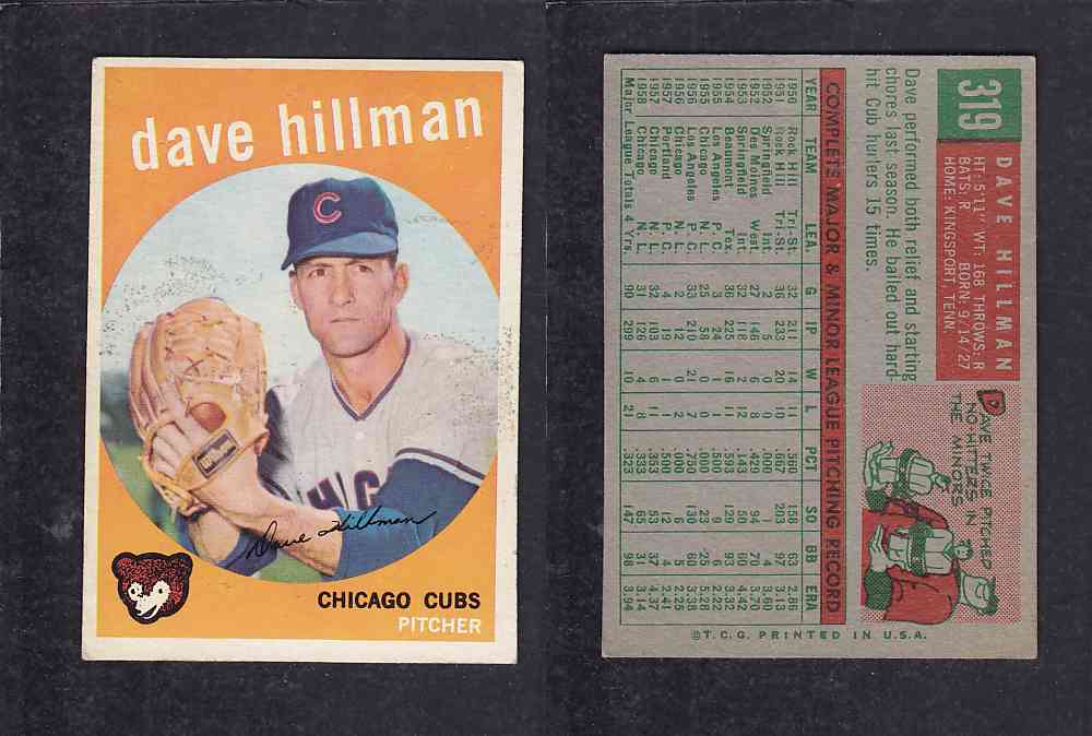 1959 TOPPS BASEBALL CARD #319   D. HILLMAN photo