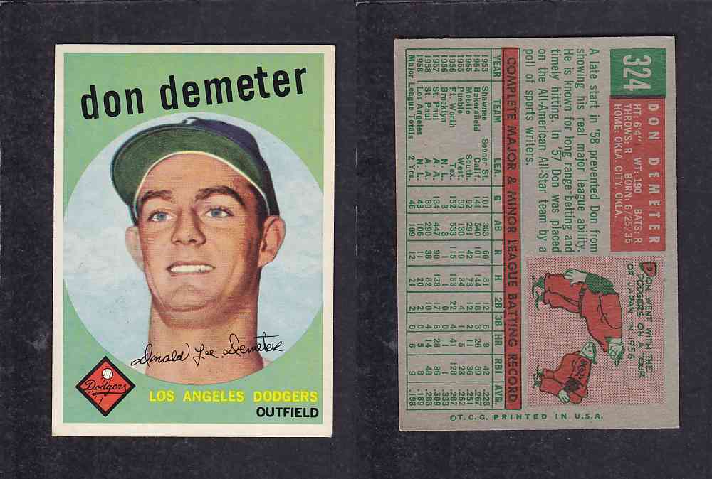 1959 TOPPS BASEBALL CARD #324 D. DEMETER photo 1959 TOPPS BASEBALL CARD #324 D. DEMETER photo
