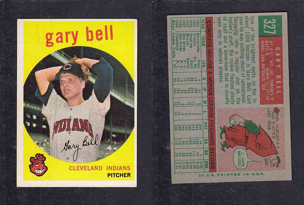 1959 TOPPS BASEBALL CARD #327 G. BELL photo 1959 TOPPS BASEBALL CARD #327 G. BELL photo