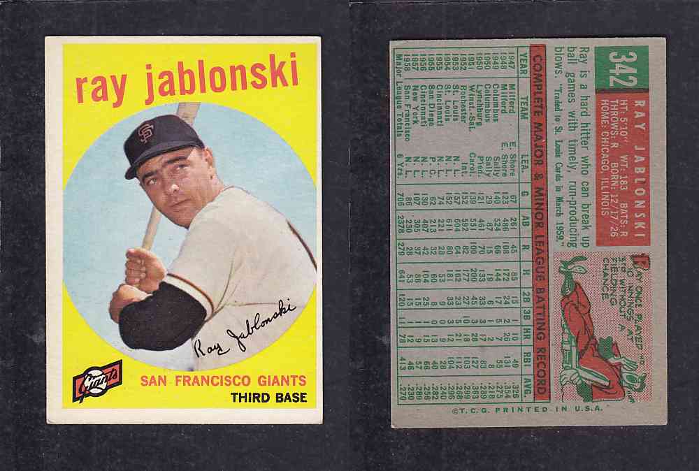 1959 TOPPS BASEBALL CARD #342 R. JABLONSKI photo 1959 TOPPS BASEBALL CARD #342 R. JABLONSKI photo