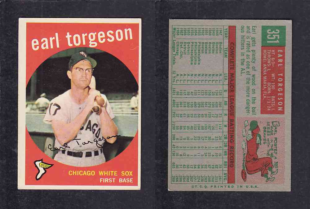 1959 TOPPS BASEBALL CARD #351 E. TORGESON photo 1959 TOPPS BASEBALL CARD #351 E. TORGESON photo