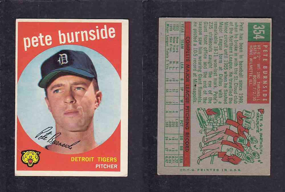 1959 TOPPS BASEBALL CARD #354   P. BURNSIDE photo