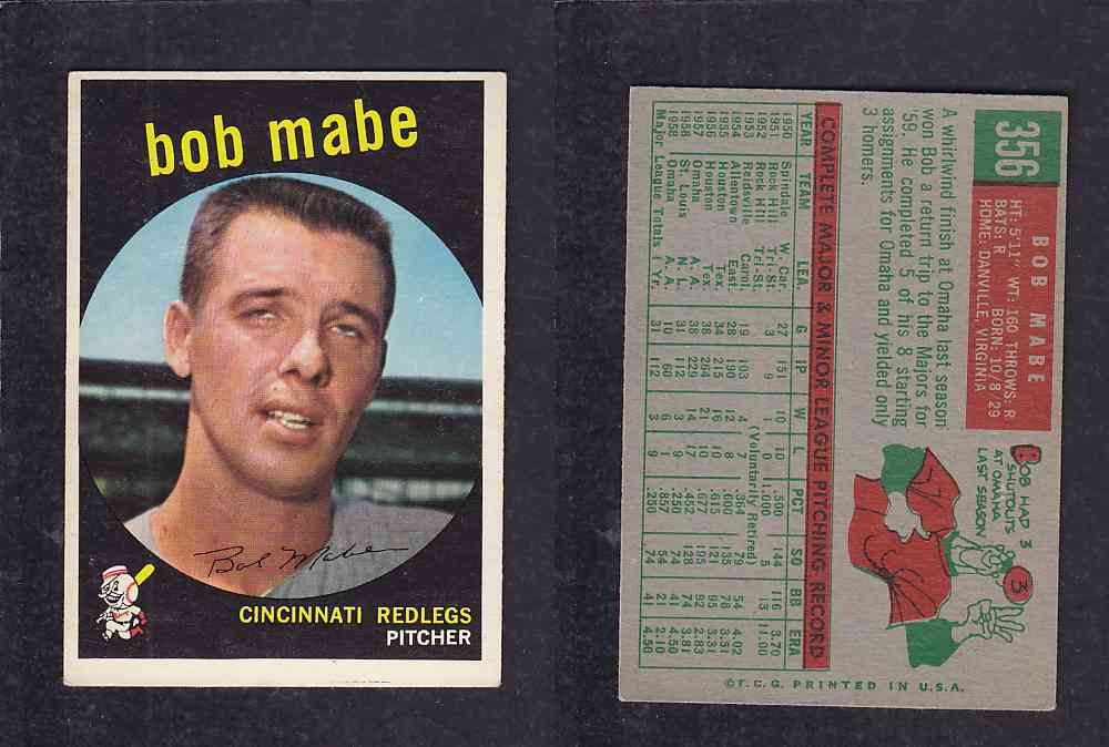 1959 TOPPS BASEBALL CARD #356 B. MABE photo 1959 TOPPS BASEBALL CARD #356 B. MABE photo