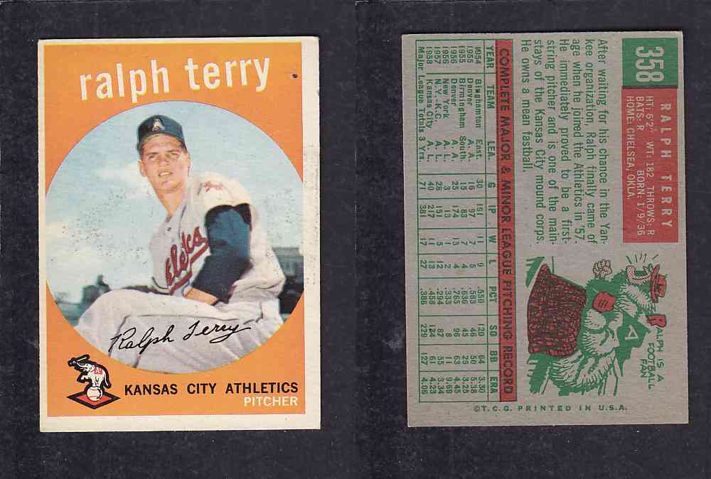 1959 TOPPS BASEBALL CARD #358 R. TERRY photo 1959 TOPPS BASEBALL CARD #358 R. TERRY photo