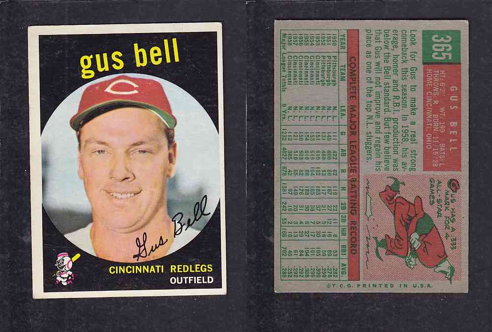 1959 TOPPS BASEBALL CARD #365 G. BELL photo 1959 TOPPS BASEBALL CARD #365 G. BELL photo