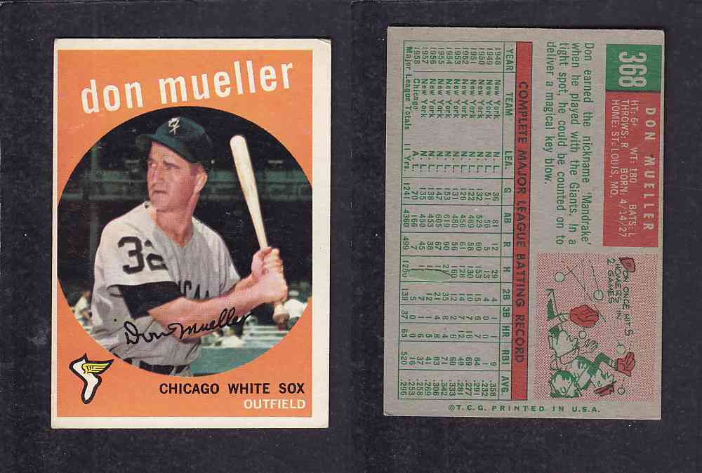 1959 TOPPS BASEBALL CARD #368 D. MUELLER photo 1959 TOPPS BASEBALL CARD #368 D. MUELLER photo