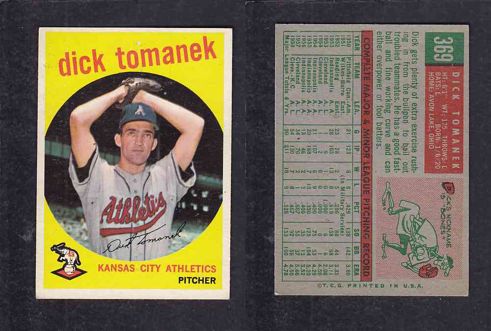 1959 TOPPS BASEBALL CARD #369 D. TOMANEK photo 1959 TOPPS BASEBALL CARD #369 D. TOMANEK photo