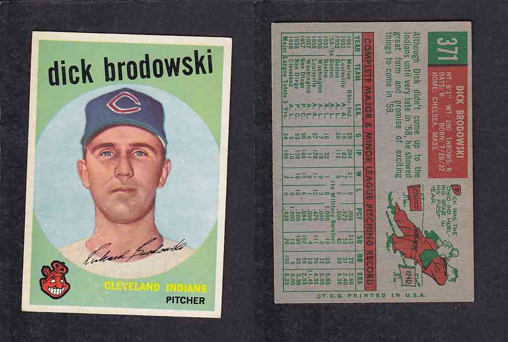 1959 TOPPS BASEBALL CARD #371 D. BRODOWSKI photo 1959 TOPPS BASEBALL CARD #371 D. BRODOWSKI photo