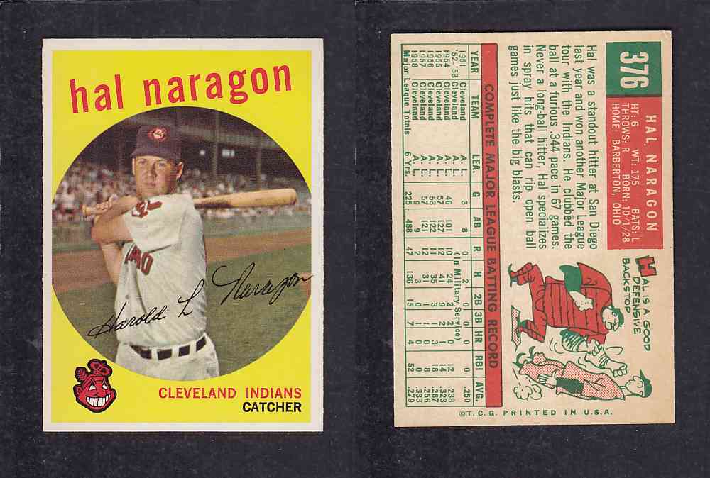 1959 TOPPS BASEBALL CARD #376 H. NARAGON photo 1959 TOPPS BASEBALL CARD #376 H. NARAGON photo
