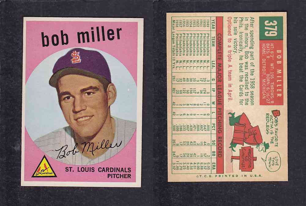 1959 TOPPS BASEBALL CARD #379 B. MILLER photo 1959 TOPPS BASEBALL CARD #379 B. MILLER photo