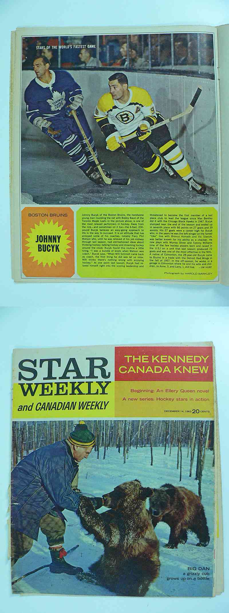 1962-63 TORONTO STAR FULL MAGAZINE J.BUCYK POSTER photo