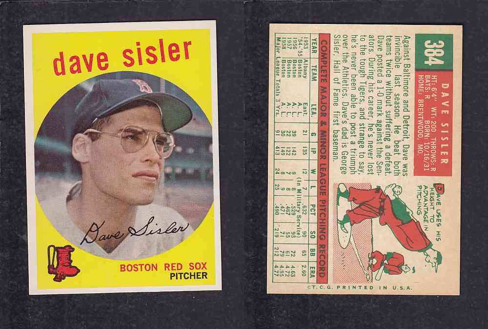 1959 TOPPS BASEBALL CARD #384 D. SISLER photo 1959 TOPPS BASEBALL CARD #384 D. SISLER photo