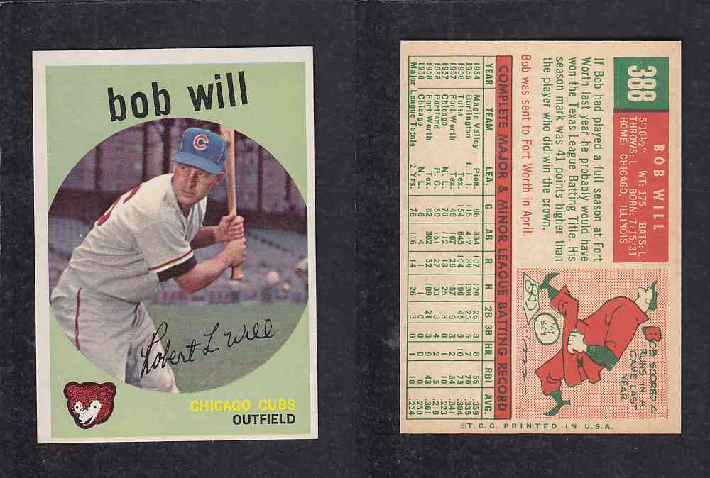1959 TOPPS BASEBALL CARD #388 B. WILL photo 1959 TOPPS BASEBALL CARD #388 B. WILL photo