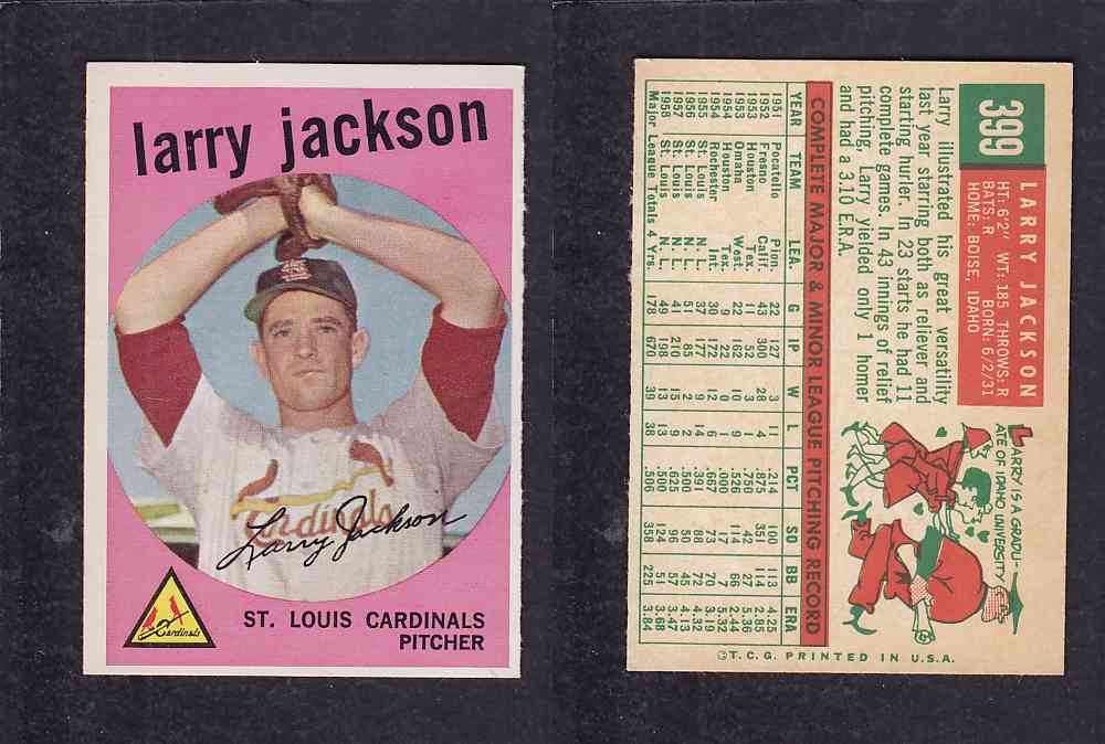 1959 TOPPS BASEBALL CARD #399 L. JACKSON photo 1959 TOPPS BASEBALL CARD #399 L. JACKSON photo