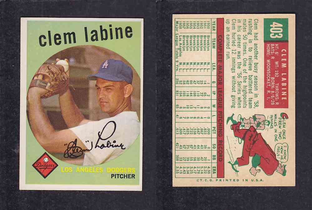 1959 TOPPS BASEBALL CARD #403 C. LABINE photo 1959 TOPPS BASEBALL CARD #403 C. LABINE photo