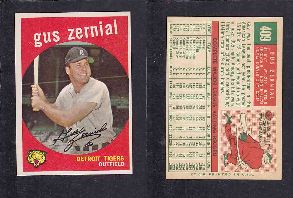 1959 TOPPS BASEBALL CARD #409 G. ZERNIAL photo 1959 TOPPS BASEBALL CARD #409 G. ZERNIAL photo