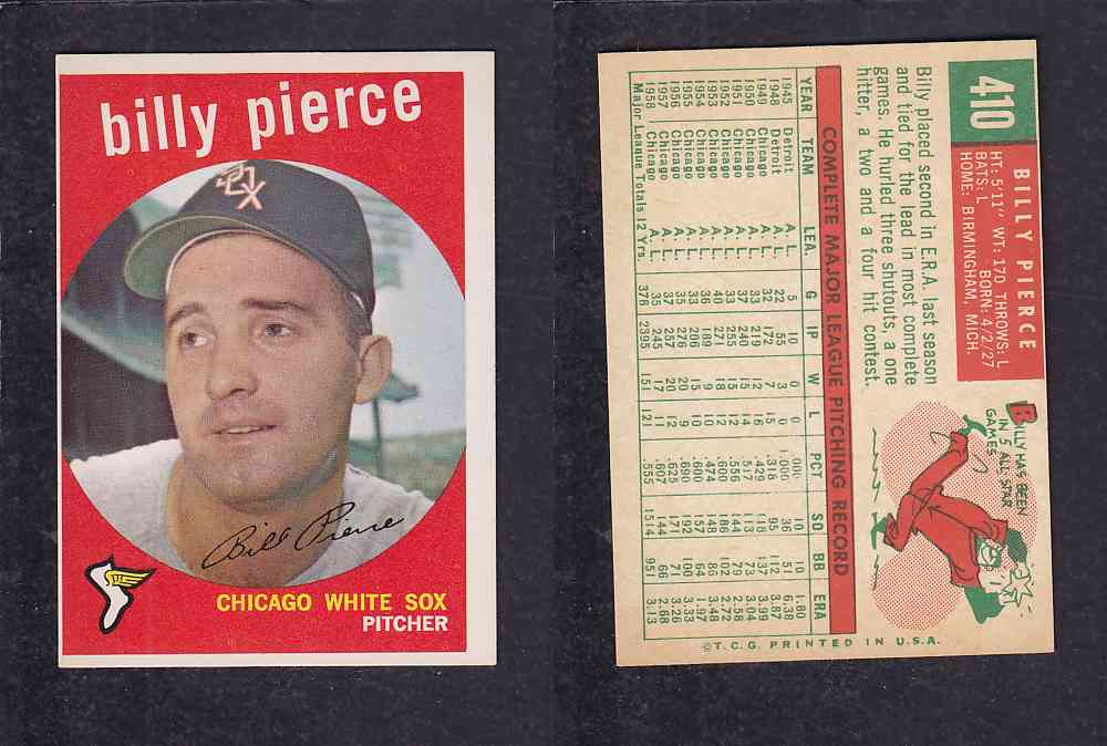 1959 TOPPS BASEBALL CARD #410 B. PIERCE photo 1959 TOPPS BASEBALL CARD #410 B. PIERCE photo