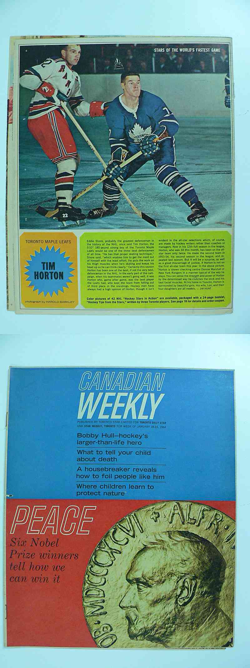 1963-64 TORONTO STAR FULL MAGAZINE T.HORTON POSTER photo 1963-64 TORONTO STAR FULL MAGAZINE T.HORTON POSTER photo