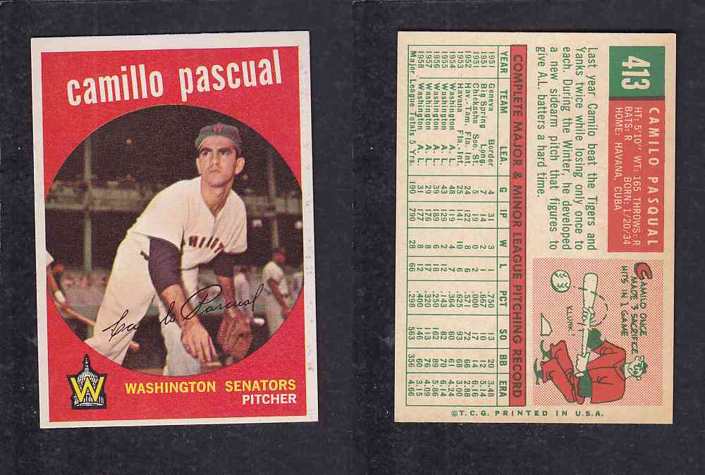 1959 TOPPS BASEBALL CARD #413 C. PASCUAL photo 1959 TOPPS BASEBALL CARD #413 C. PASCUAL photo