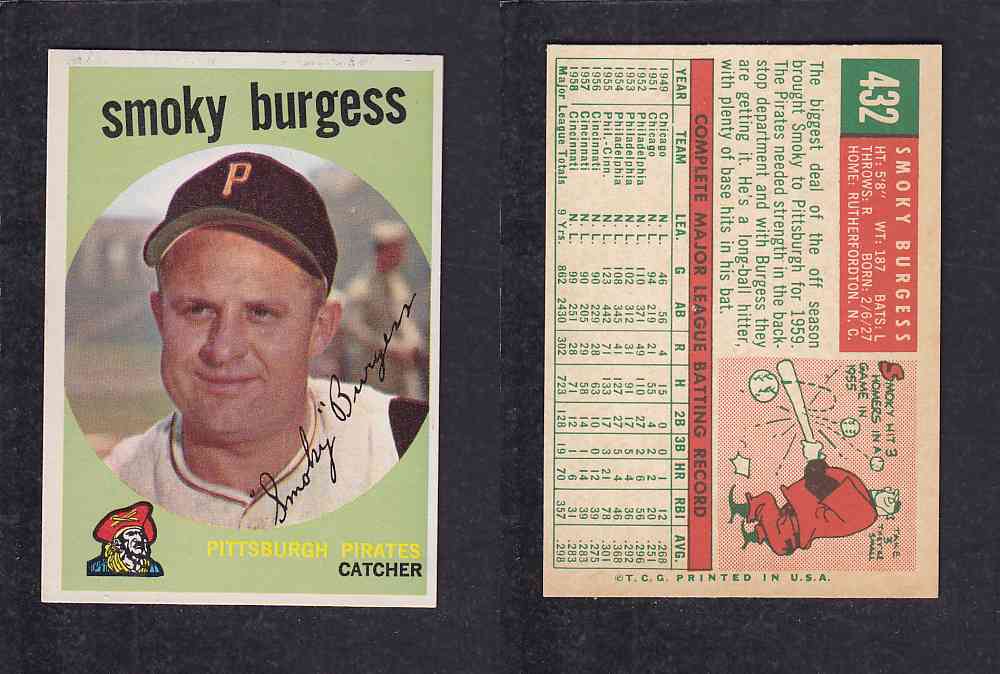 1959 TOPPS BASEBALL CARD #432 S. BURGESS photo 1959 TOPPS BASEBALL CARD #432 S. BURGESS photo