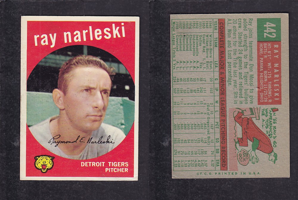 1959 TOPPS BASEBALL CARD #442 R. NARLESKI photo 1959 TOPPS BASEBALL CARD #442 R. NARLESKI photo